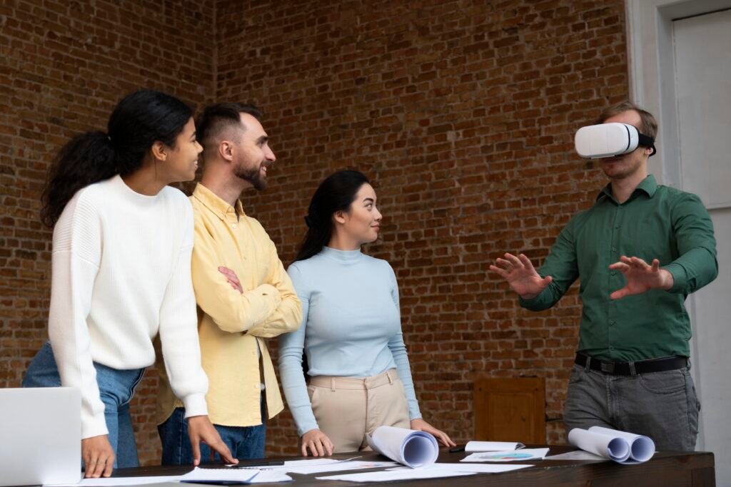 corporate workers brainstorming together